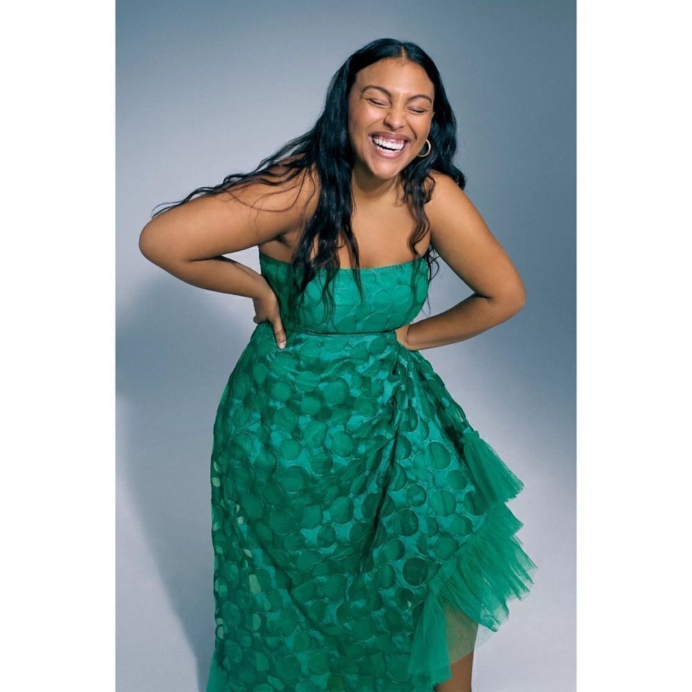 Anthropologie-Emerald Tulle Maxi Dress - Picture 2 of 9